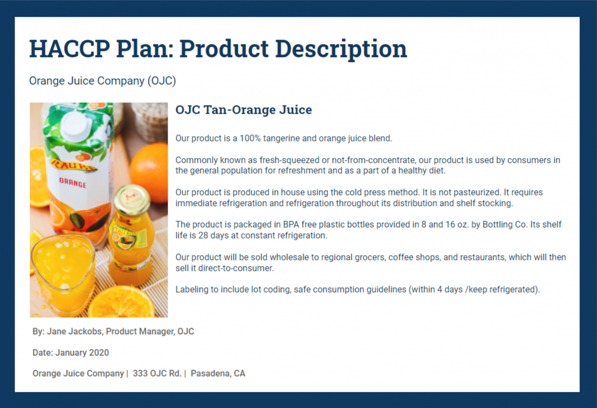 产品说明文档例子HACCP计划